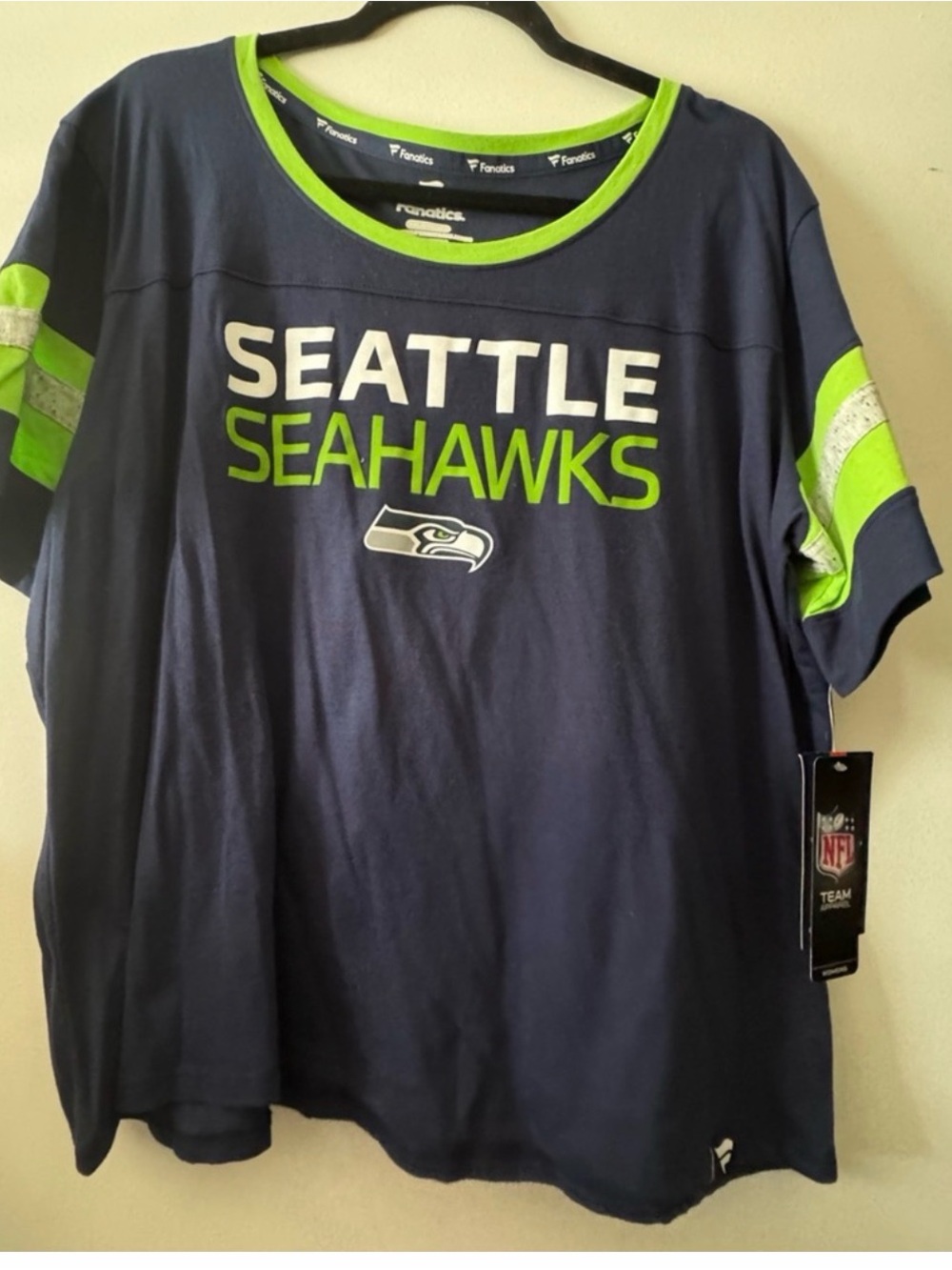 Fanatics Seattle Seahawks Navy & Neon Green woman plus size T-Shirt